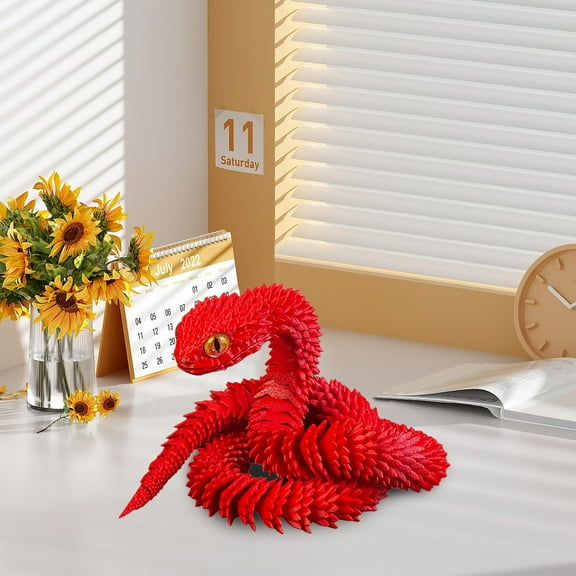 Leatfisat 3D Printed Snake - 17.7 Inch Movable Articulated Snake, Nice 3D Printed Animals For Educational Toys, Home Office Executive Desk Decor