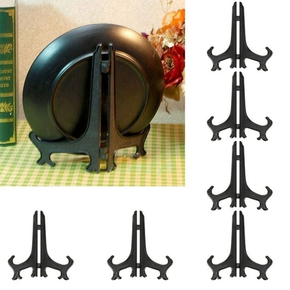 Leatfisat 6-Pack Black Plastic Easels Plate Holders For Displaying Pictures Weddings Home Decoration Tabletop Stands