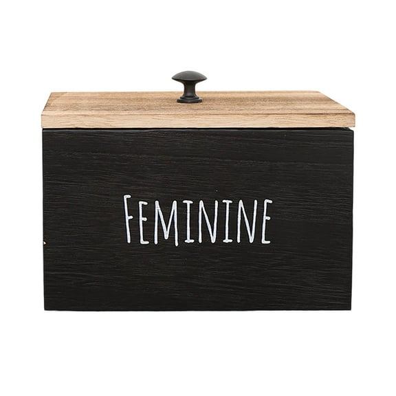 Leatfisat Black Feminine Storage Box With Wooden Lid, Organizer For Personal Care Items, Stylish Bathroom & Vanity Essential