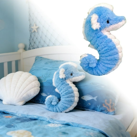Leatfisat Blue Plush Seahorse Pillow - Soft Furry Texture & Ocean Theme,Cozy Cushion For Kids' Bedroom & Nautical Home Decor,11 Inch