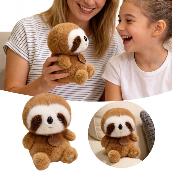 Leatfisat Brown Sloth Plush Toy - Soft Furry Texture & Wooden Tag, Cute Stuffed Animal For Kids' Play & Collectors