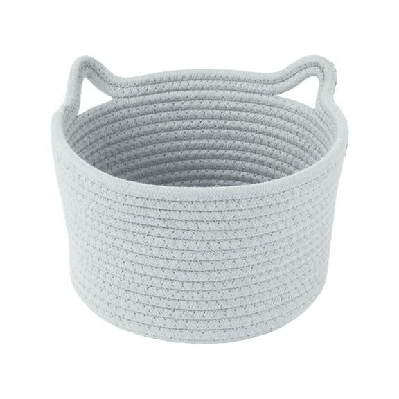 Leatfisat Cat Basket Storage Woven Organizer With Ears Pet Toy Cute Cotton Rope Basket For Gift Cat Dog Toy Bin Nursery Room(9.4 X 5.51 Inch)