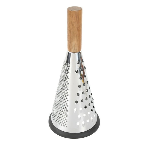Leatfisat Conical Cheese Grater With Three Functions And Wooden Handle, Stainless Steel Grater With Rubber Base For Vegetables And Cheese