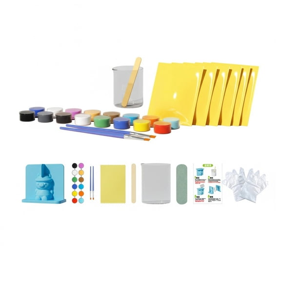 Leatfisat Diy Plaster Figurine Painting Kit For Kids - 15Ml Paint Set With Assorted Statues And Brush For Creative Arts And Crafts Activity