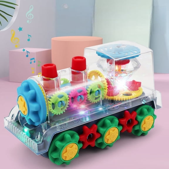 Leatfisat Electric Transparent Gear Train Toy With Flashing Lights And Music,360 Rotation,Battery Operated Bump And Go Car Toddler Toys,For Boys Girls 3+(Including Screwdriver)