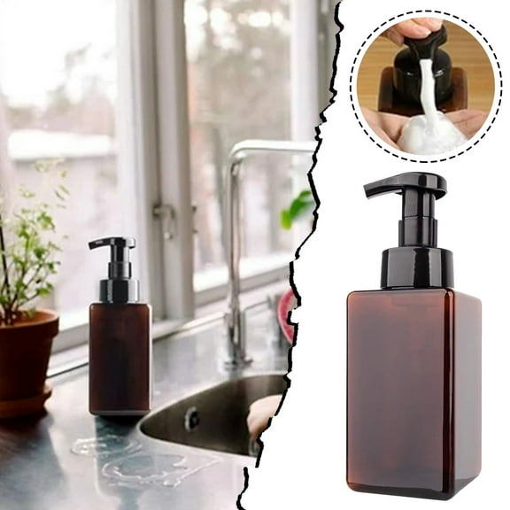 Leatfisat Foaming Soap Dispenser 15Oz Refillable Foam Liquid Hand Soap Empty Bottle, Brown 450Ml Container For Bathroom Kitchen