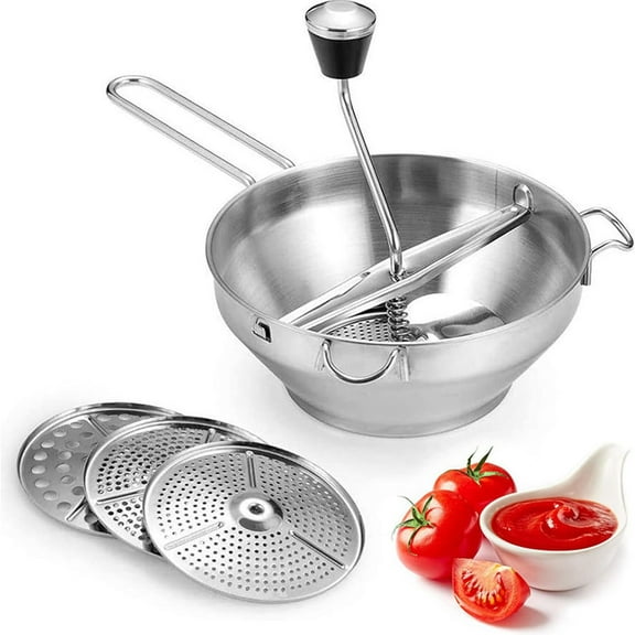 Leatfisat Hand Crank Food Mill In Stainless Steel With Interchangeable Discs, Effortless Tomato Mill For Mashed Potatoes And Soups Preparation