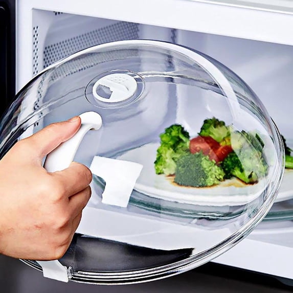 Leatfisat Microwave Splatter Cover With Steam Vents (9 Inch) - Transparent Heat-Resistant Lid With Handle For Oven Safety