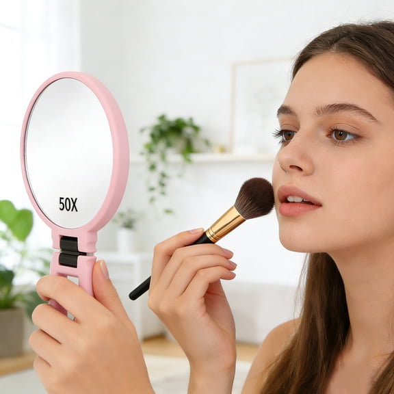 Leatfisat Modern 50X Magnifying Glass With 360° Adjustable Stand, Black And Gold Handheld/Wall/Tabletop Design For Reading And Makeup