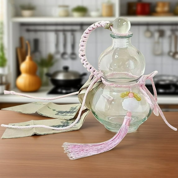 Leatfisat Pink Glass Gourd Bottle Decor, Popular Home Accessory, Artistic Gourd - Shaped Bottle With Tassel,Home Decor