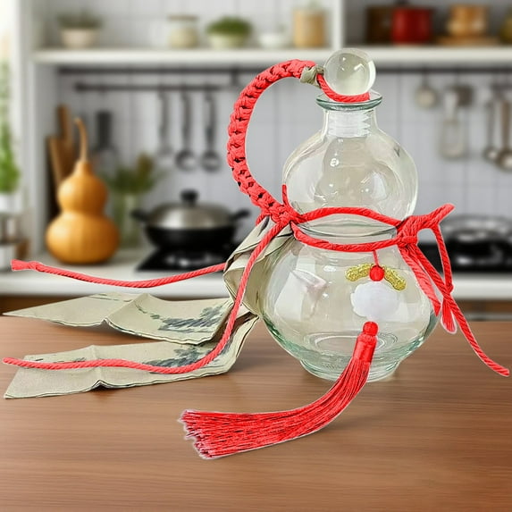 Leatfisat Red Glass Gourd Bottle Decor, Trendy Home Accessory, Artistic Gourd - Shaped Bottle With Tassel,Home Decor