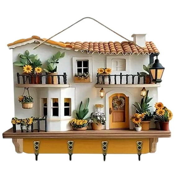 Leatfisat Wall Hooks Decorative Key Hangers In Wooden Cottage Style, Entryway Organizer For Home Living Room Hallway Durable Storage