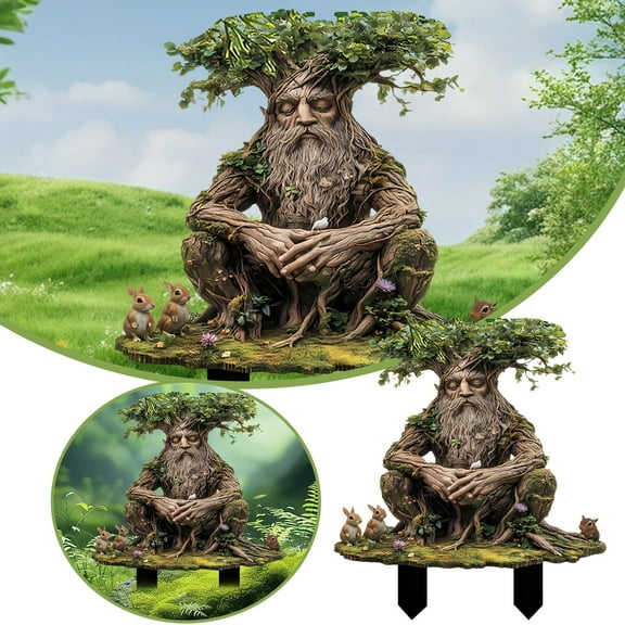 Leatfisat Whimsical Tree Man Fairy Garden Statue Acrylic 2D Stakes For Yard Patio Flower Pot Decoration Earth Theme Ornaments