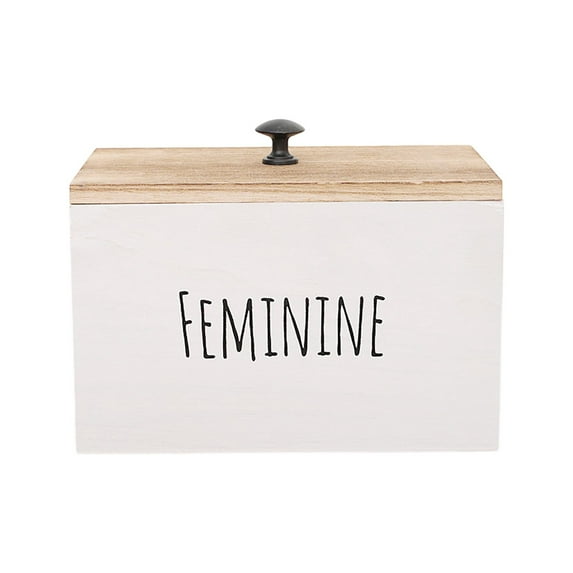 Leatfisat White Feminine Storage Box With Wooden Lid, Organizer For Hygiene Products, Chic Bedroom & Bathroom Decor