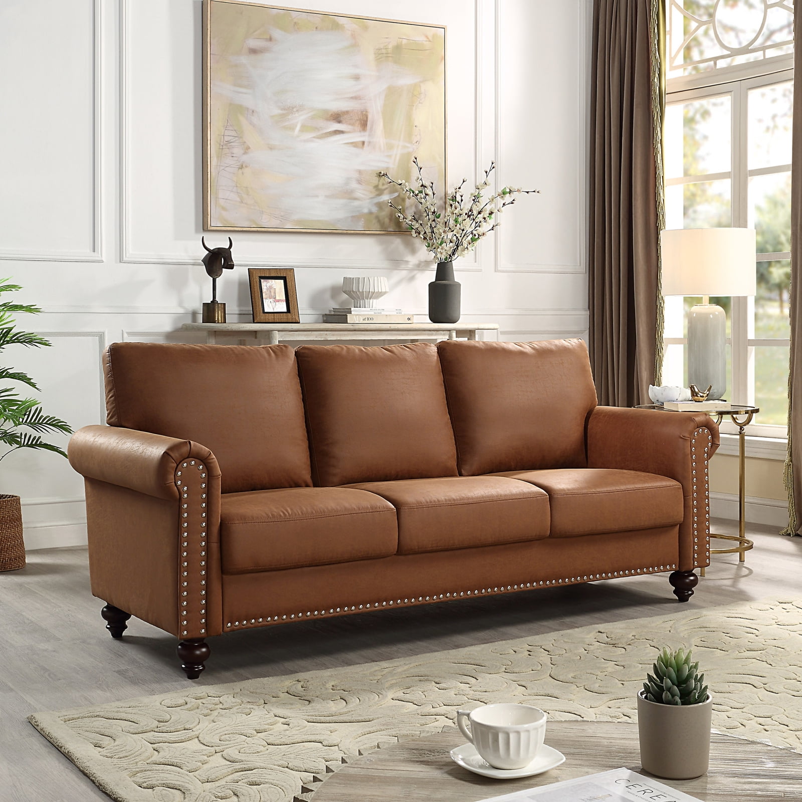 Leathaire Fabric Upholstery sofa/Tufted Cushions/ Easy, Tool-Free ...