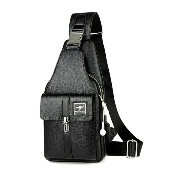 Leathario Men leather Sling Bag Chest Bag Shoulder Bag Crossbody Casual Bag Pack Multipurpose