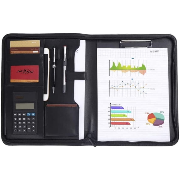 Leathario Portfolio Business Folder Padfolio A4 Writing Pad Document Organizer for Men Women School Office Conference Notepad Clip Boards