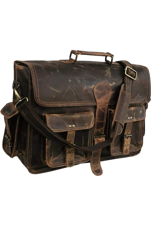 Leather 14 Inch Laptop Messenger Bag Vintage Briefcase Satchel for Men and Women