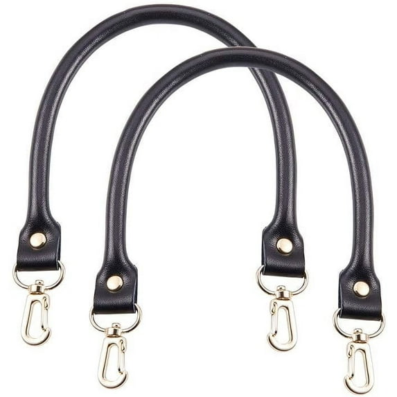 Leather 15.7" Rounded Bag Replacement Strap, Black, 2-Pack