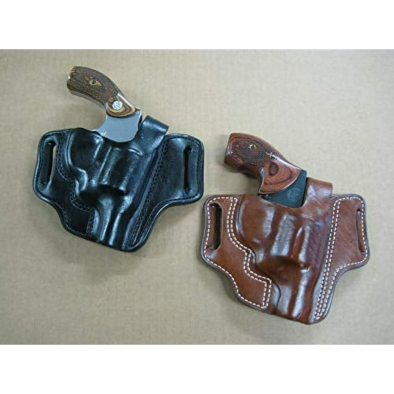 Leather 2 Slot Molded Thumb Break Pancake Leather Revolver Holster for S&W 440, 640, 442, 642, 638 TAN