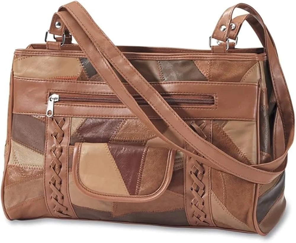 Leather 3-Piece Bag Set for Women, Brown Handbag, Wallet, and Matching Coin Purse, Ladies Patchwork Leather Shoulder Bag