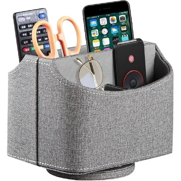 Mgkitch PU Leather Remote Control Holder,360°  Spinning Desk TV Remote Caddy/Tray/Shelf,Nightstand Storage Box Organizer for Pen,Controller,Media Play,Home and Office supplies