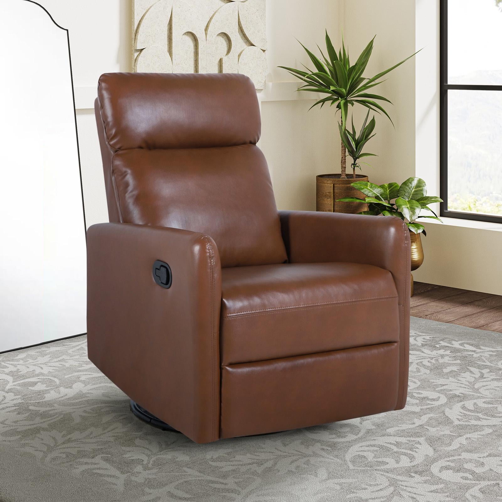 Leather 360 Swivel Recliner Rocking Manual Reclining Nursey Chair