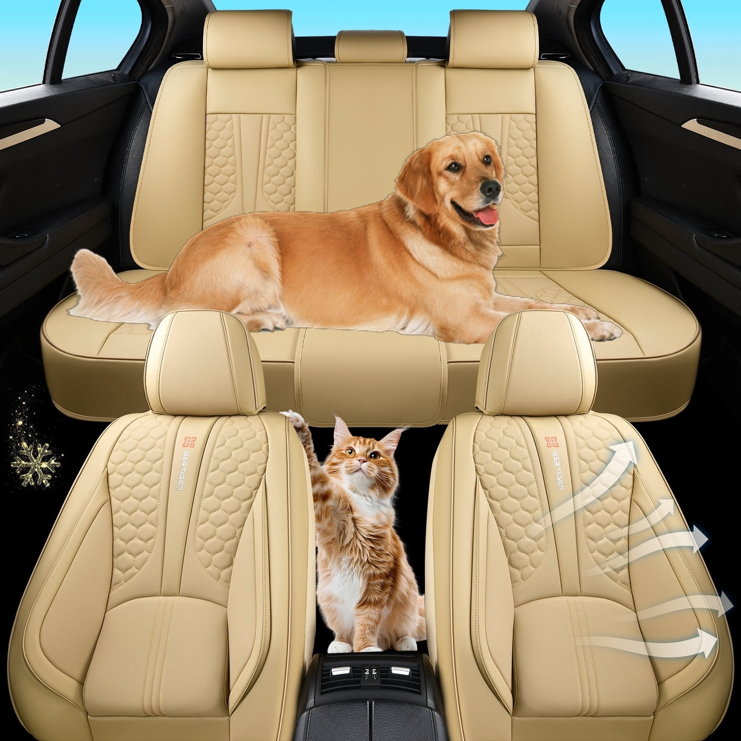 Leather 5 Car Seat Covers For Toyota 99% Models,Car Seat Cushions Full Set,Waterproof Car Sit Protectors,Easy To Install, Suitable For All Seasons.