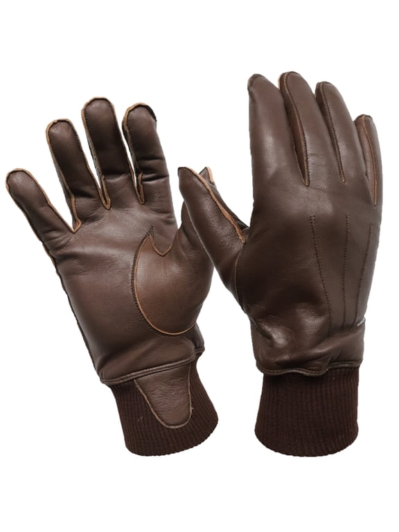 Leather A-10 Style Flyer's Gloves with Fleece Lining, US Air Force Flight Glove, Flying Gear, Brown, Size Large