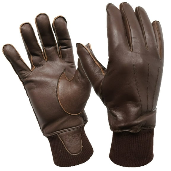 Leather A-10 Style Flyer's Gloves with Fleece Lining, US Air Force Flight Glove, Flying Gear, Brown, Size Large