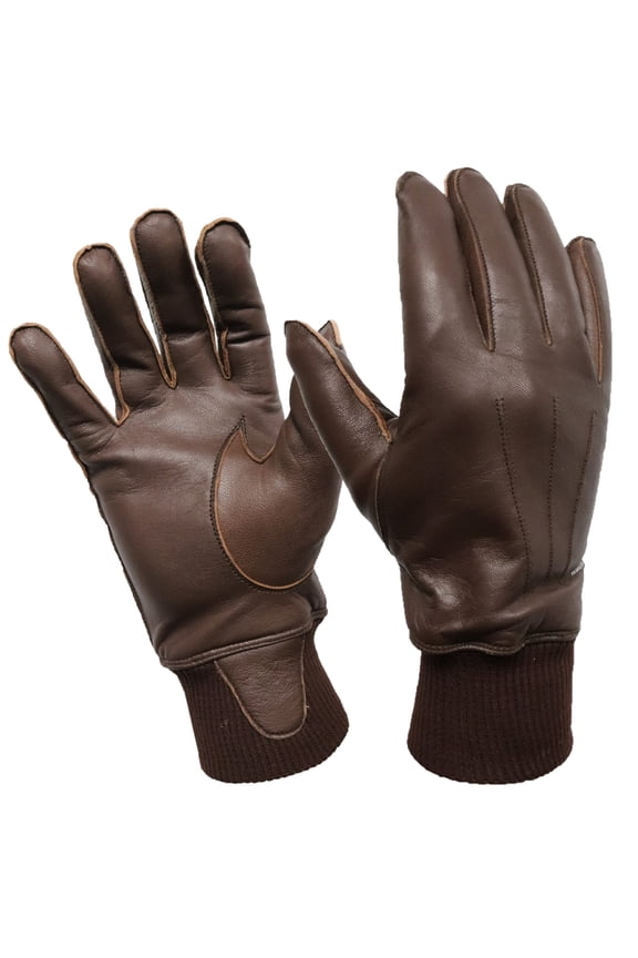 Leather A-10 Style Flyer's Gloves with Fleece Lining, US Air Force Flight Glove, Flying Gear, Brown, Size Large