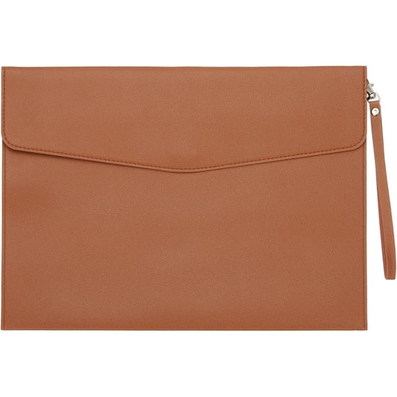 Leather A4 File Folder, Document Holder Filing Organizer Portfolio Envelope Folder Case with Snap Closure for Letter Receipt Style