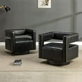 thumbnail image 1 of Leather Accent Barrel Chair Set of 2 Metal Base 360 Degree Swivel Club Armchair 3D Open Back Reception Living Room Black, 1 of 7