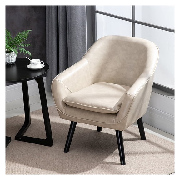 Leather Accent Chair, Dining Chairs Modern, Modern Club Chair With Solid Wooden Legs Mid-century Armchair With Wingback And Backrest For Living Room Bedroom Reception Room Office