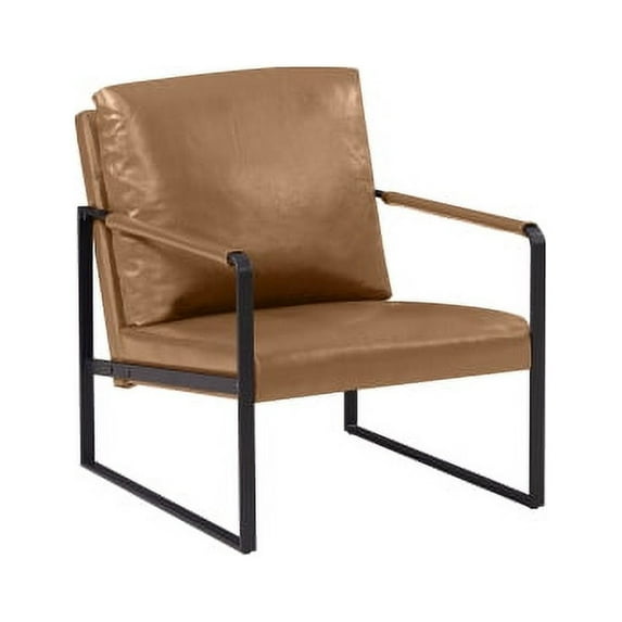 Leather Accent Chair,PU Leather Armchair Single Sofa Chair with Extra-Thick Padded Backrest and Seat Cushion,Living Room Chair with Metal Frame Extra-Large Lounge Chair for Living Room Bedroom,Camel
