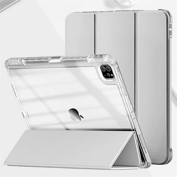 Leather Acrylic Smart Stand Shockproof Clear Case Cover for iPad 10th Generation 10.9 inch Grey