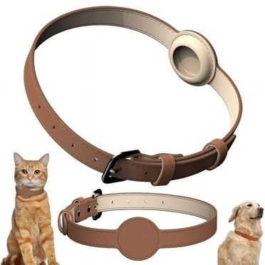 Leather AirTag Cat Collar - Non Breakaway Kitten Collar with Apple Air Tag GPS Holder Lightweight Pet Collars for Girl Boy Cats, Small Dogs, Puppies convenience to DYI