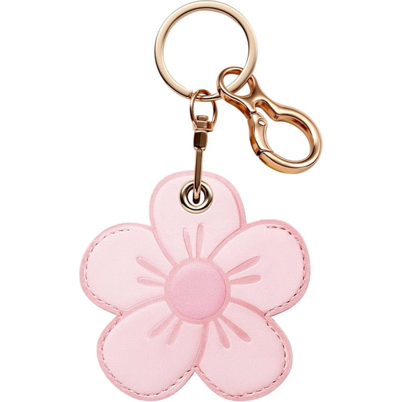 Leather AirTag Keychain Holder Compatible with Apple AirTag,Cute Protective Case Air tag Holder Cover Accessories with Key BackpackKeychain Ring,Handbag,GPS Tracker Case(Petal)