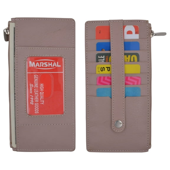 Leather All in One Card Case Holder Slim Wallet With a Card Protection Strap by Marshal