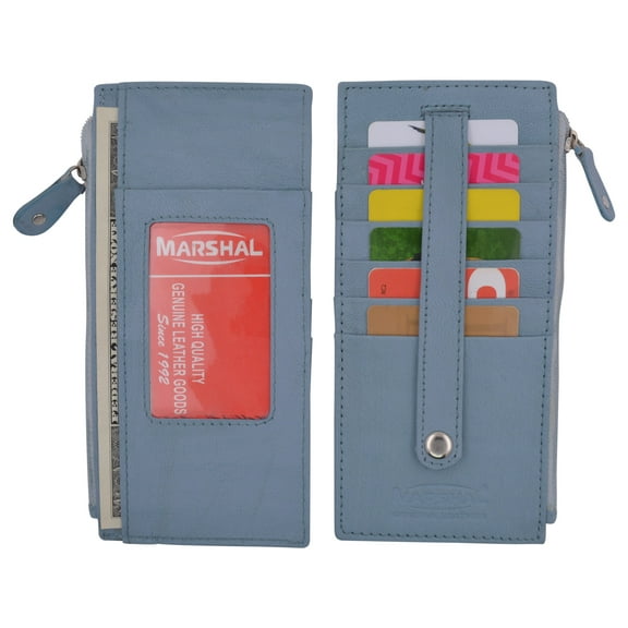 Leather All in One Card Case Holder Slim Wallet With a Card Protection Strap by Marshal