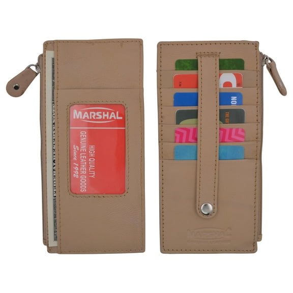 Leather All in One Card Case Holder Slim Wallet With a Card Protection Strap by Marshal