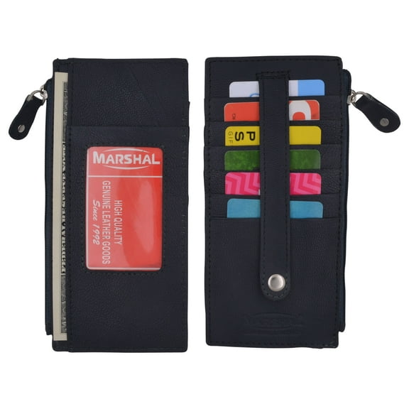 Leather All in One Card Case Holder Slim Wallet With a Card Protection Strap by Marshal