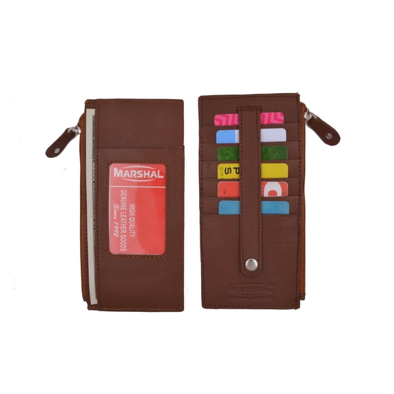 Leather All in One Card Case Holder Slim Wallet With a Card Protection Strap by Marshal