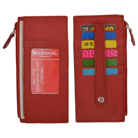 Leather All in One Card Case Holder Slim Wallet With a Card Protection Strap by Marshal