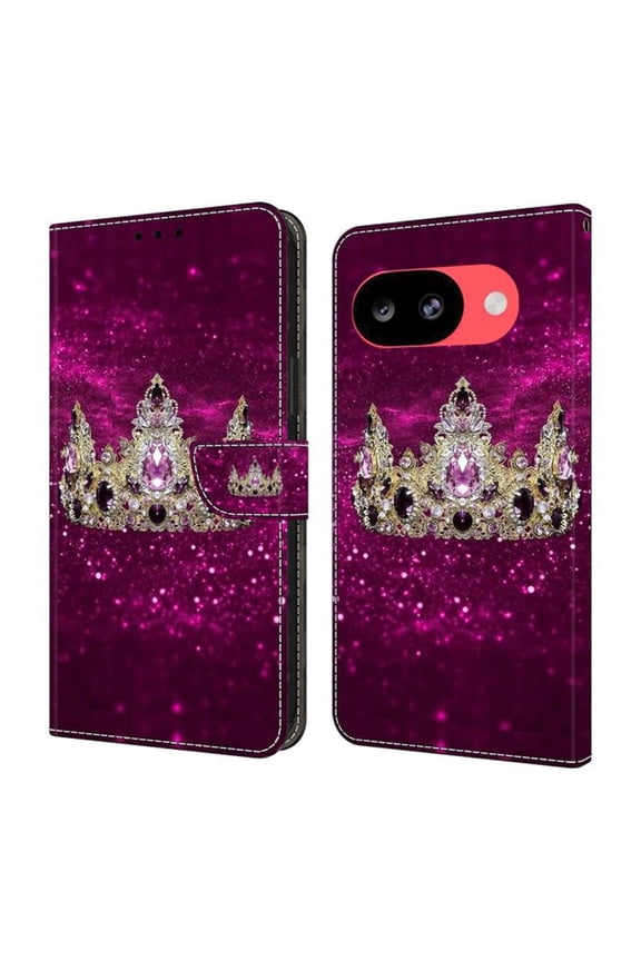 Leather For Apple Google Pixel 10a 6.3-inch Wallet Case Crystal Material Painted starry sky&geometric patterns&Flowers, Wallet For Women Men Card Holder Magnetic Clasp Kickstand Folio Cover,Color-19