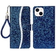 thumbnail image 1 of Leather For Apple iPhone 15 Plus Case 6.7",Glitter Sparkly Bling Flip Wallet Leather Case With Card Holder Shockproof Kickstand Protective Phone Cases Cover,Blue,For iPhone 15 Plus, 1 of 7