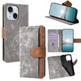thumbnail image 1 of Leather For Apple iPhone 15 Plus RFID Blocking Dual Tone Flip Wallet Case, With Card Holder Buckle Magnetic Closure Shockproof Kickstand Protective Phone Cases Cove,Grey,For iPhone 15 Plus, 1 of 7