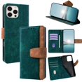 thumbnail image 1 of Leather For Apple iPhone 15 Pro RFID Blocking Dual Tone Flip Wallet Case, With Card Holder Buckle Magnetic Closure Shockproof Kickstand Protective Phone Cases Cove,Green,For iPhone 15 Pro, 1 of 7