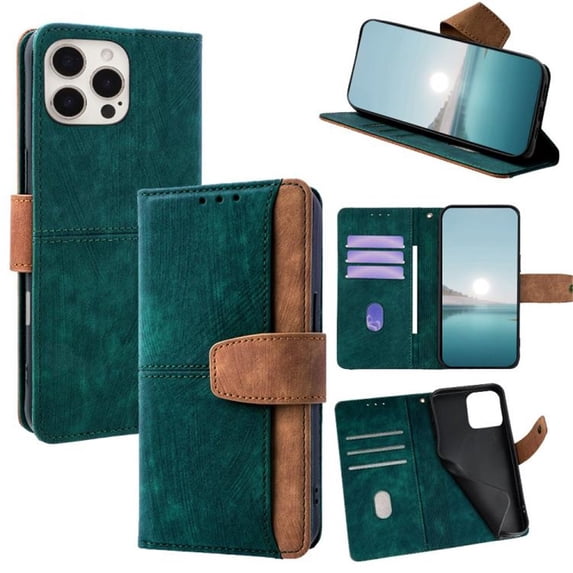 Leather For Apple iPhone 15 Pro RFID Blocking Dual Tone Flip Wallet Case, With Card Holder Buckle Magnetic Closure Shockproof Kickstand Protective Phone Cases Cove,Green,For iPhone 15 Pro