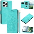 thumbnail image 1 of Leather For Apple iPhone 16 Pro Case Tulip Embossed 5-card  Flip Wallet Leather Case with Card Holder Magnetic Closure ,Detachable Wrist Strap,Shockproof Phone Cases Cover,Green,For iPhone 16 Pro, 1 of 9